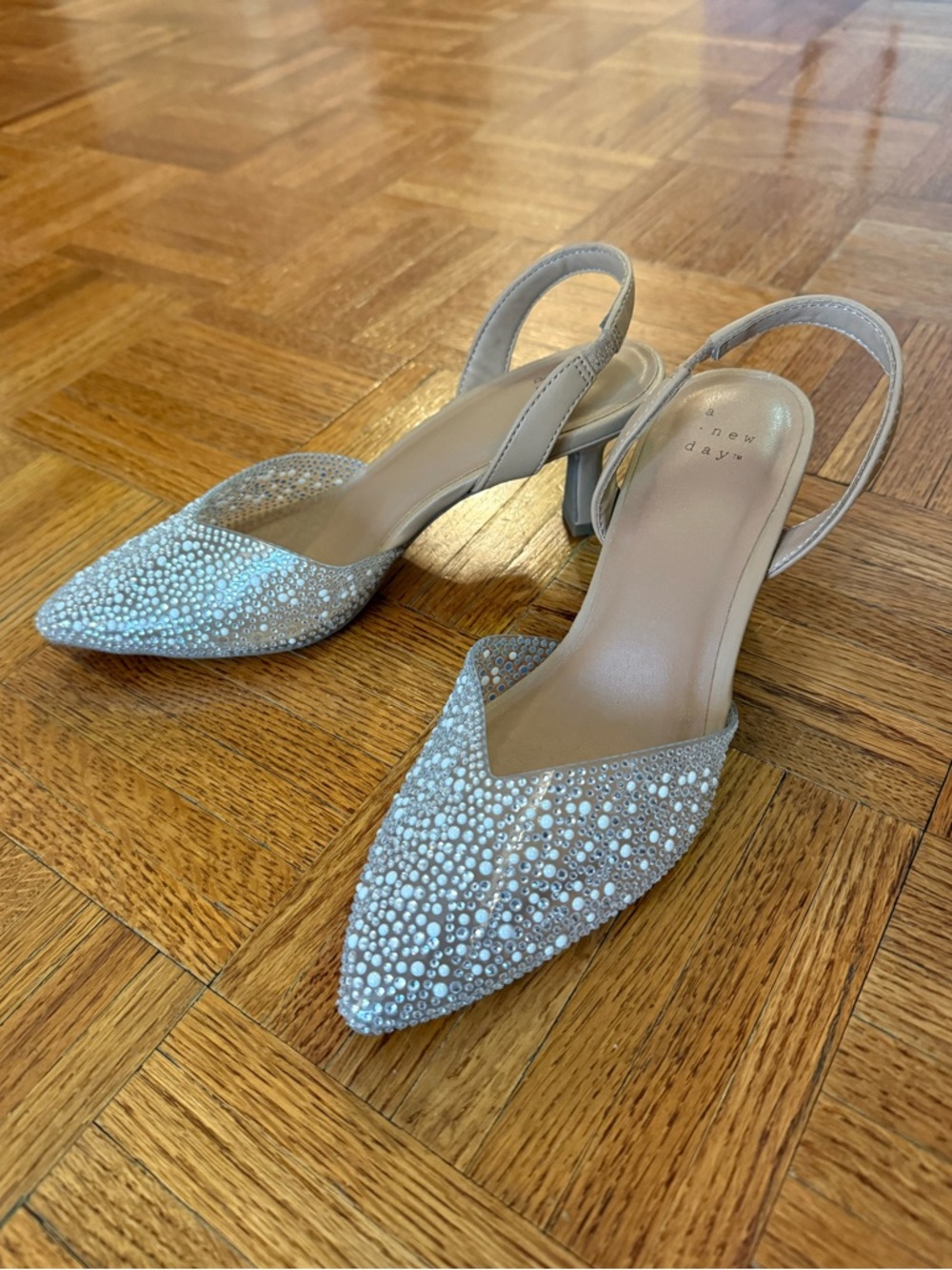 a new day Silver Crystal-Embellished Pointed-Toe Slingback Heels